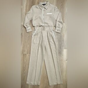 Tulléa Tan Cropped Top and High Waisted Wide Leg Pants Set size S